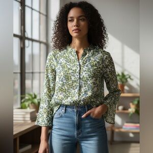 WS122 Gap High Low Henley Blouse Top XS